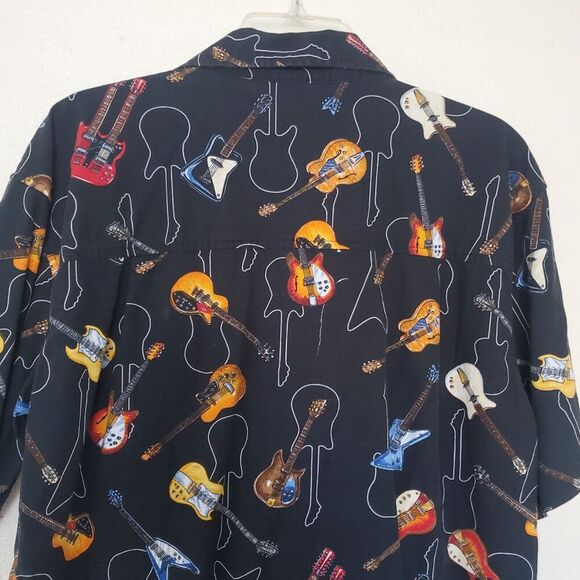 Vintage Dem Crazy Shirt Mens L Guitar All Over Print Button Up Short Sleeve Blk - Picture 14 of 16